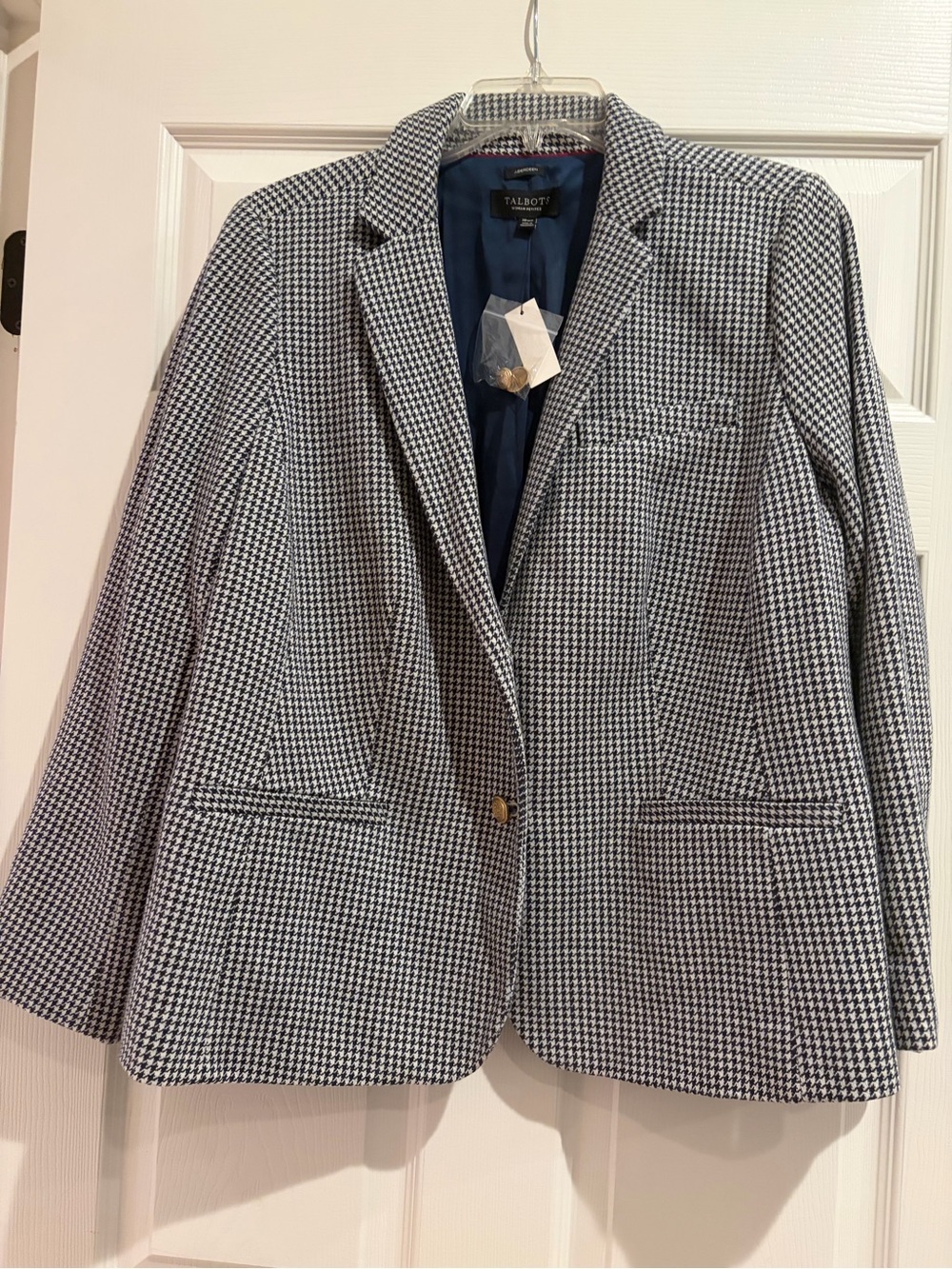 Talbots Black and White Houndstooth Blazer with Single Button